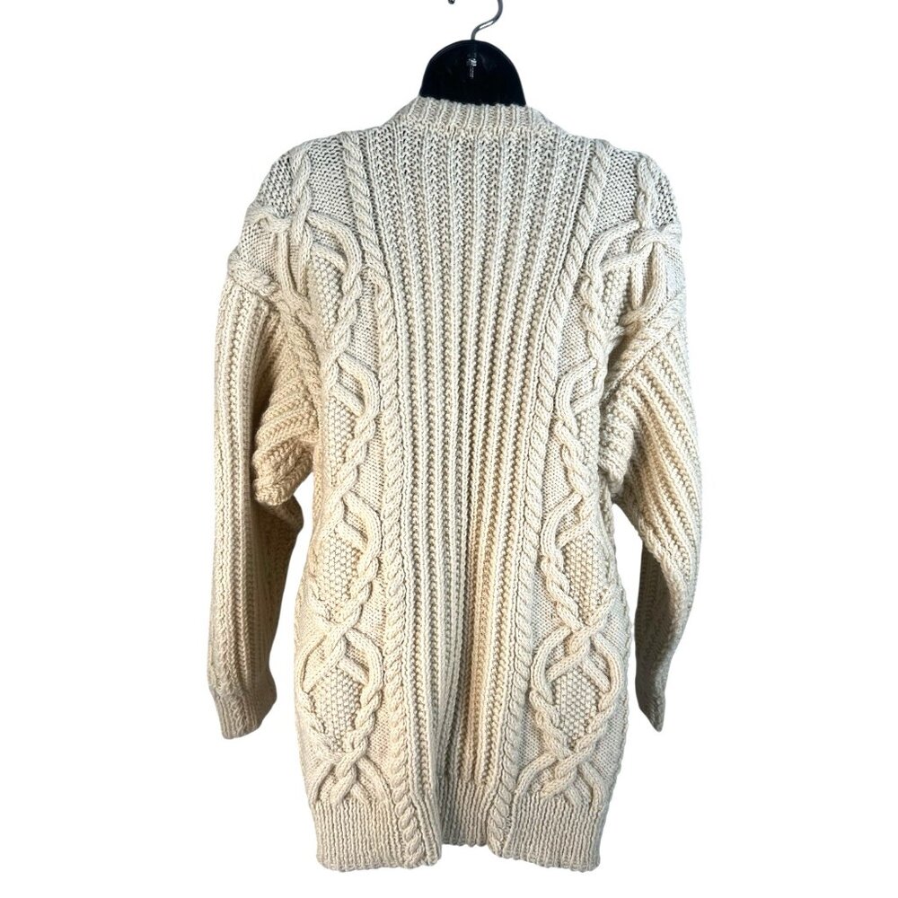 vtg‎ hand knit in Irland fishermans merino wool cardigan ivory womens sz L - Picture 6 of 6